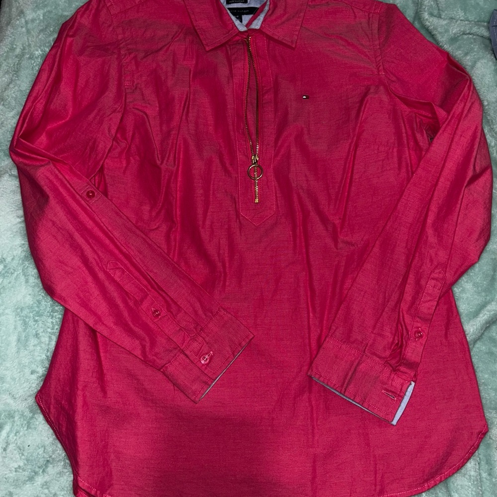 Tommy Hilfiger Classic Hot Pink Half Zip Blouse